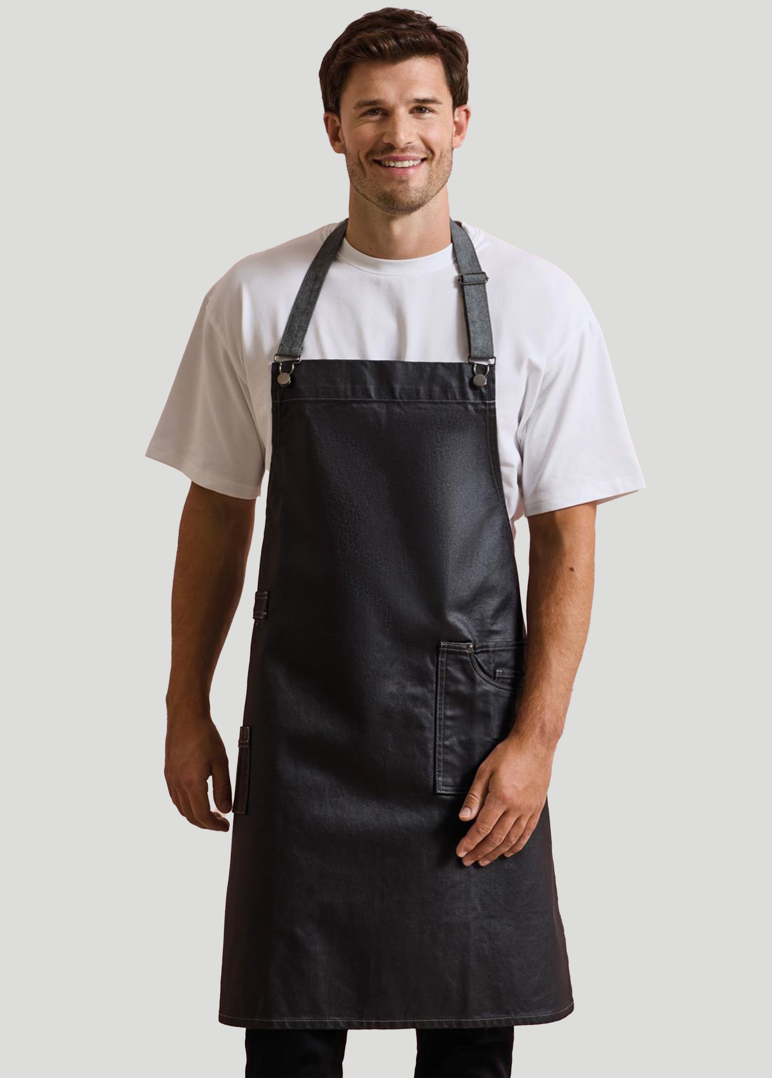 District Waxed Look Denim Bib Apron