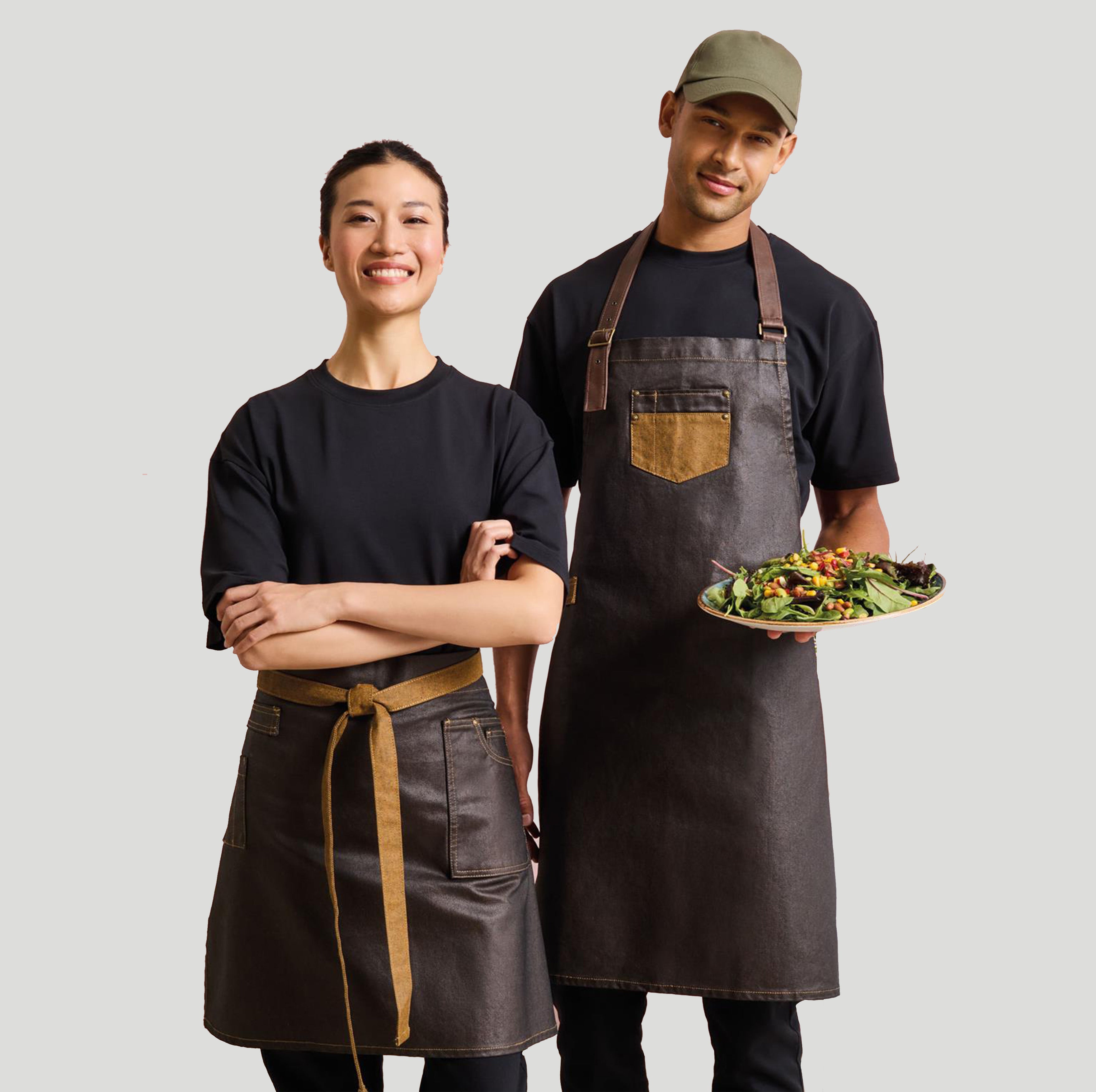 Division Waxed Look Denim Bib Apron with Faux leather