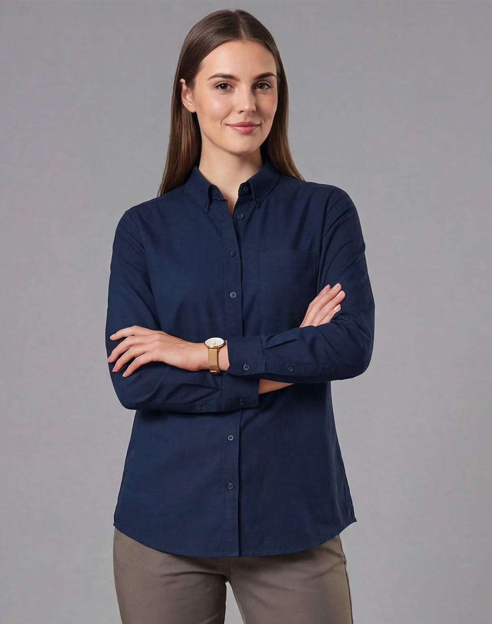 Womens Smart Casual Cotton Blend Long Sleeve Shirt